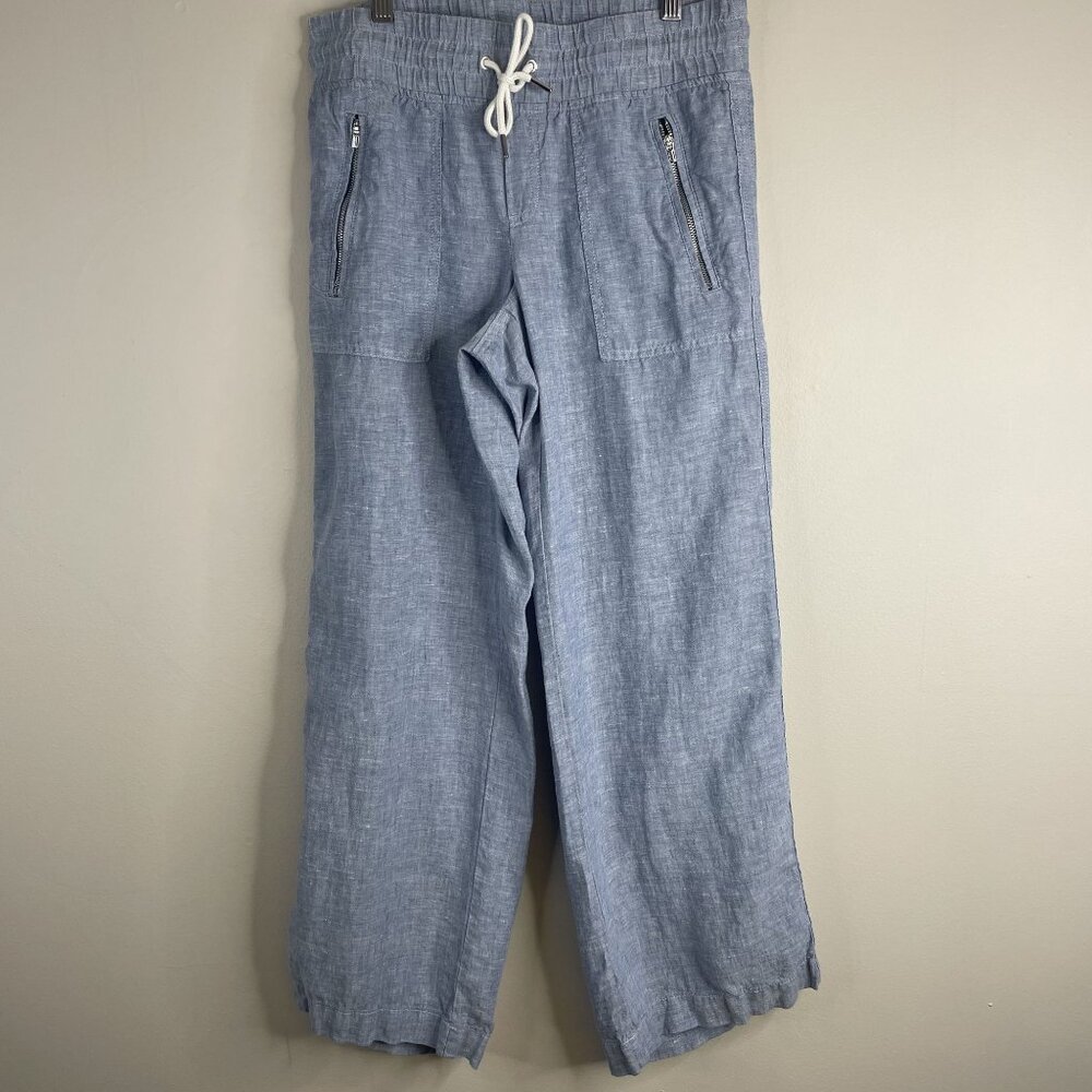 Athleta Light Blue Wide Leg Linen-Blend Pants
